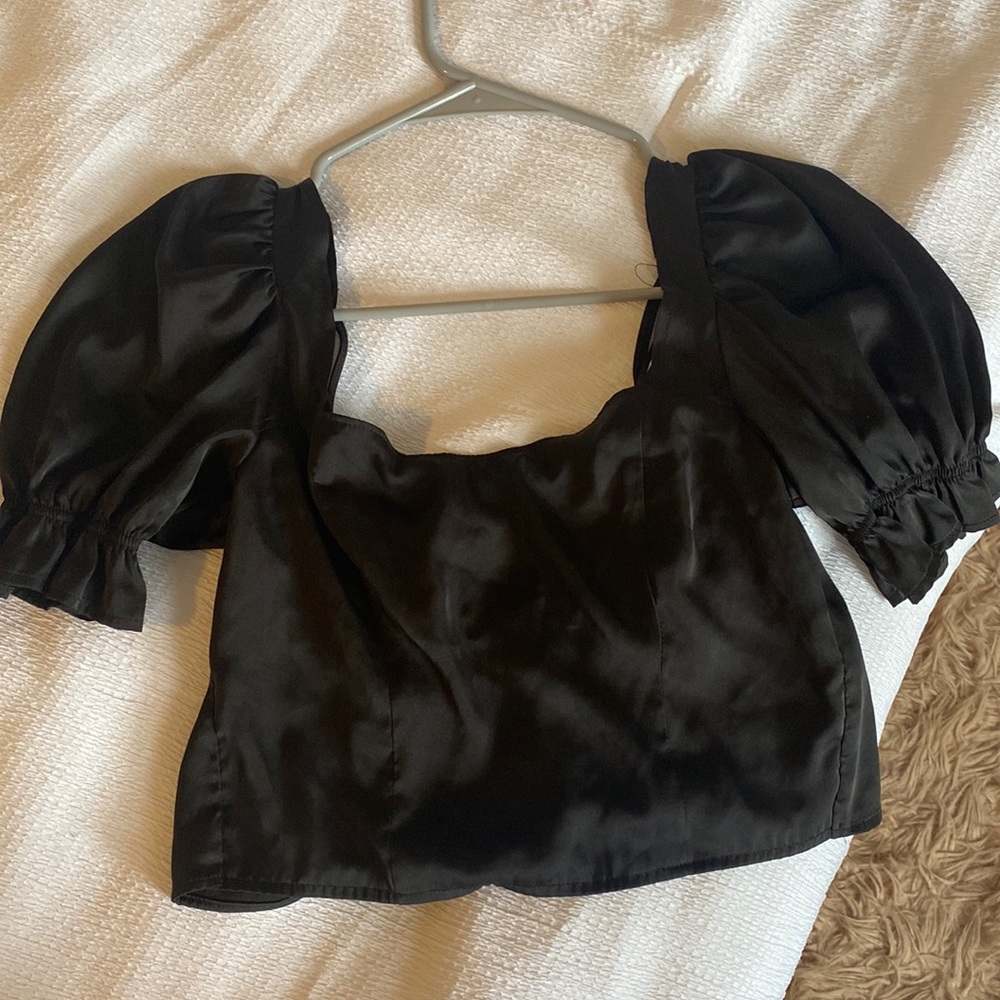 Black Silk Puff Sleeve Top